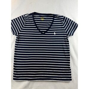 Polo Ralph Lauren Womens T-Shirt Striped Navy White V-Neck Top